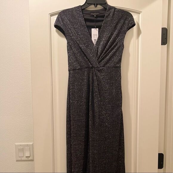 Halston Heritage Sparkle Stretch Metallic Twist Front Gown Long Dress - Picture 4 of 7